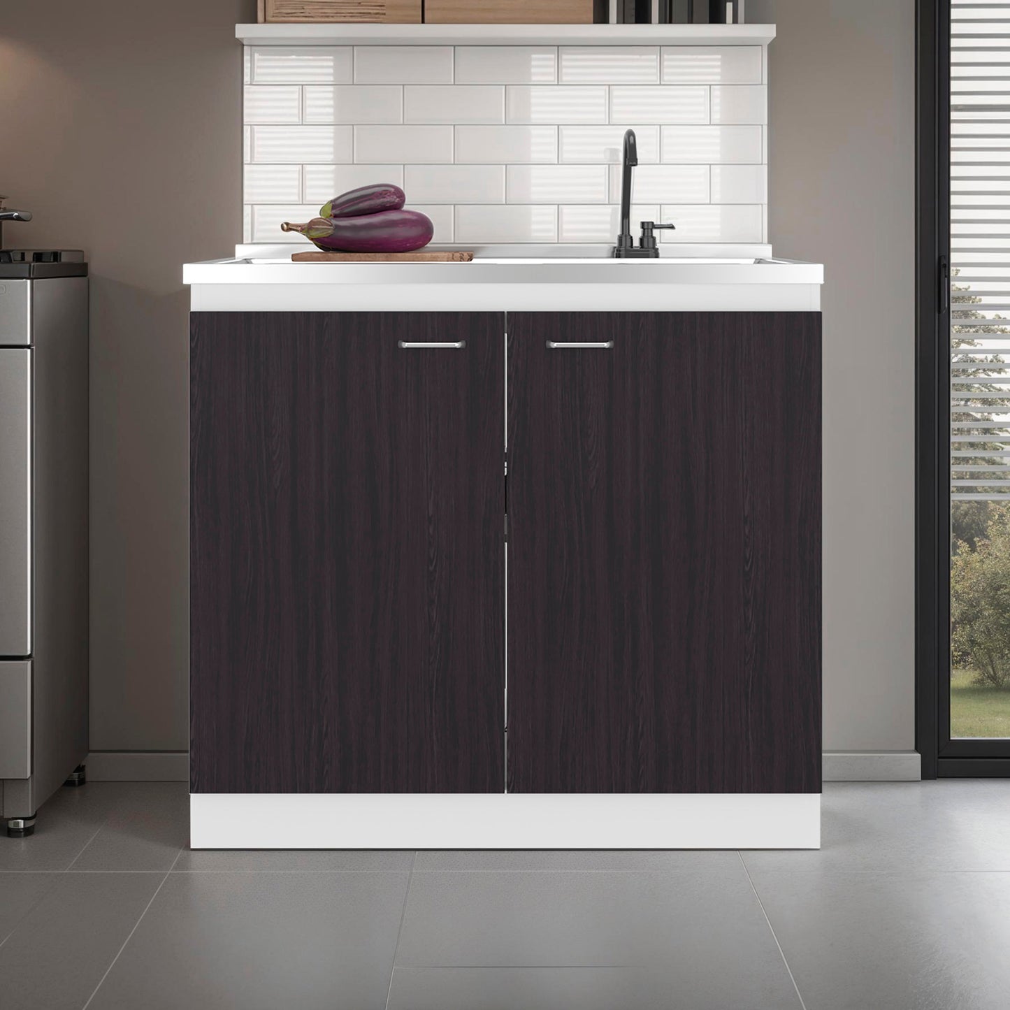 Salento Freestanding Sink, Double Door Cabinet, Two Shelves