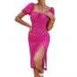 Women's Square Neck Short Sleeve Bodycon Polka Dot Bohemian Dress Vacation Beach Dress