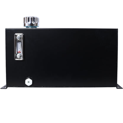 Heavy Duty Hydraulic Fluid Tank 10 Gal Steel Reservoir With Strainer, Gauge & Breather Cap For Tractors & Trucks - Black