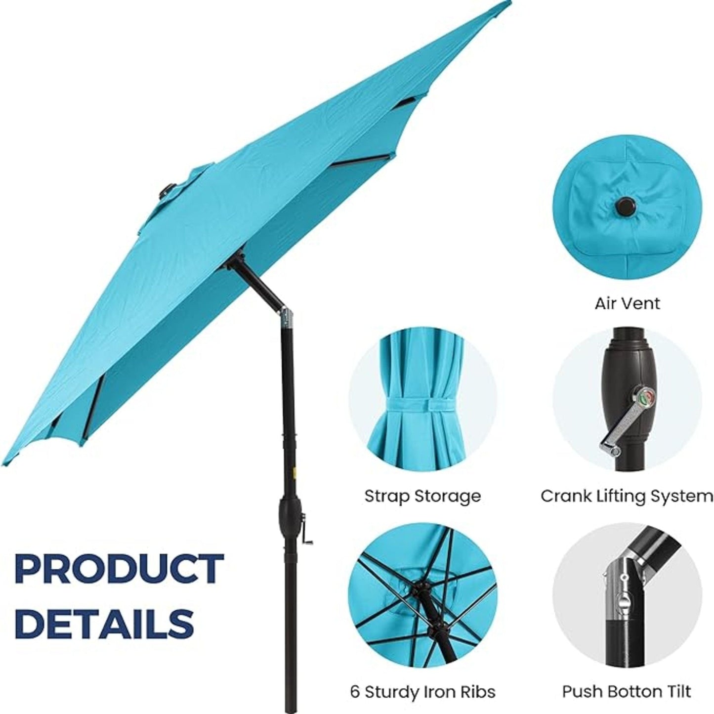 Rectangular Patio Umbrella With Crank Tilt, Polyester UV-Resistant Canopy