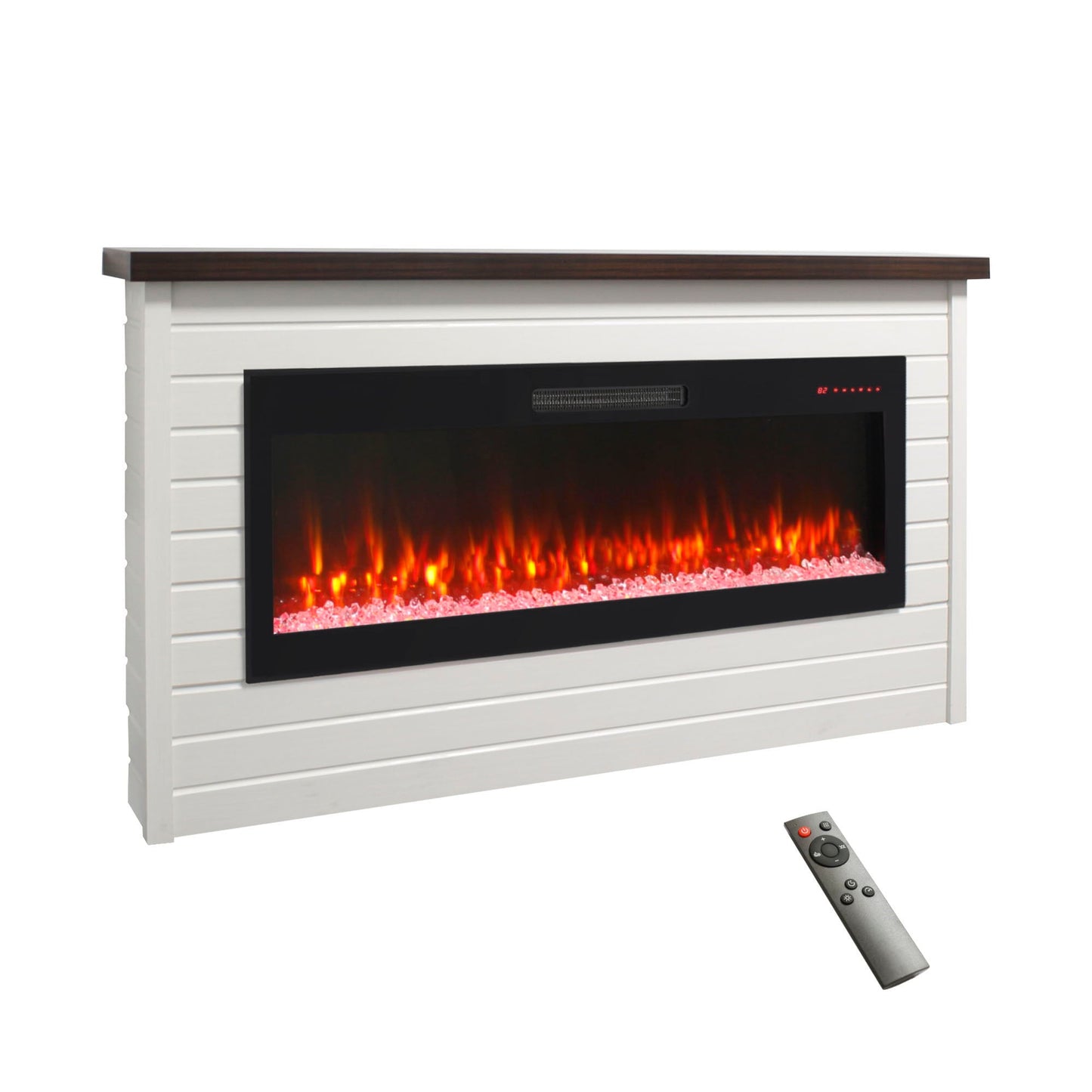 65" Electric Fireplace With Wall Mantel, 50" Fireplace Insert Heater, Remote Control, Timer For Living Room - Antique White