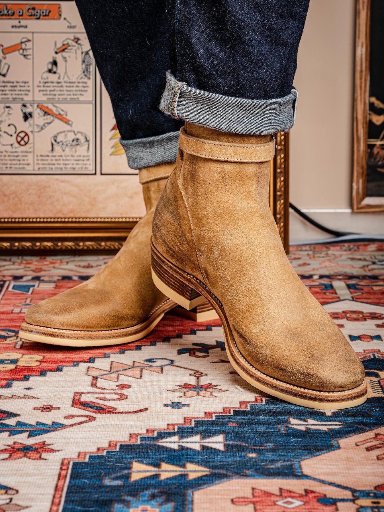 American-style Vintage Pointed-toe  Boots Mens Suede Boots