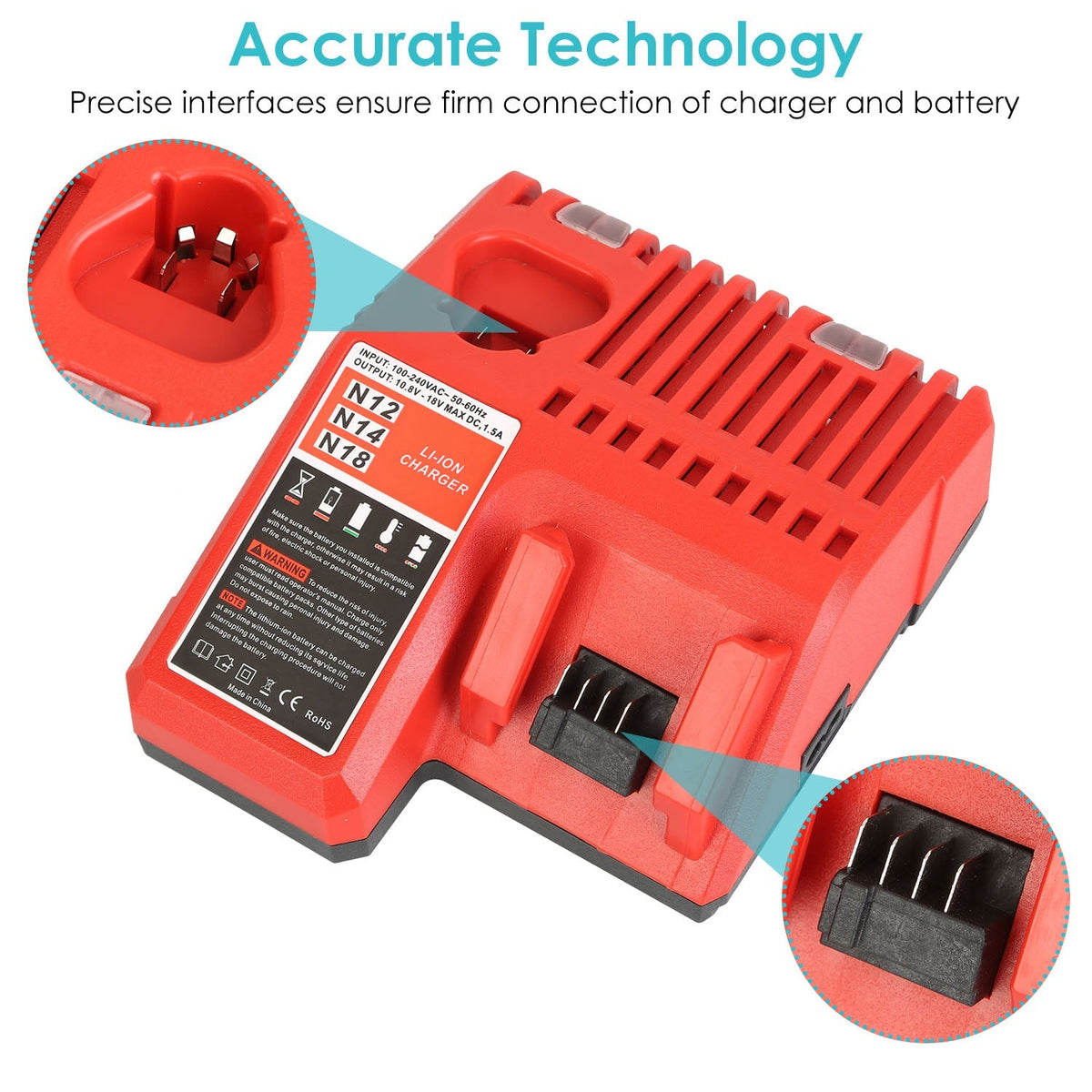 M12 M18 Rapid Fast Charger Fit for Milwaukee 10.8-18V Battery 48-59-1812 48-59-1808