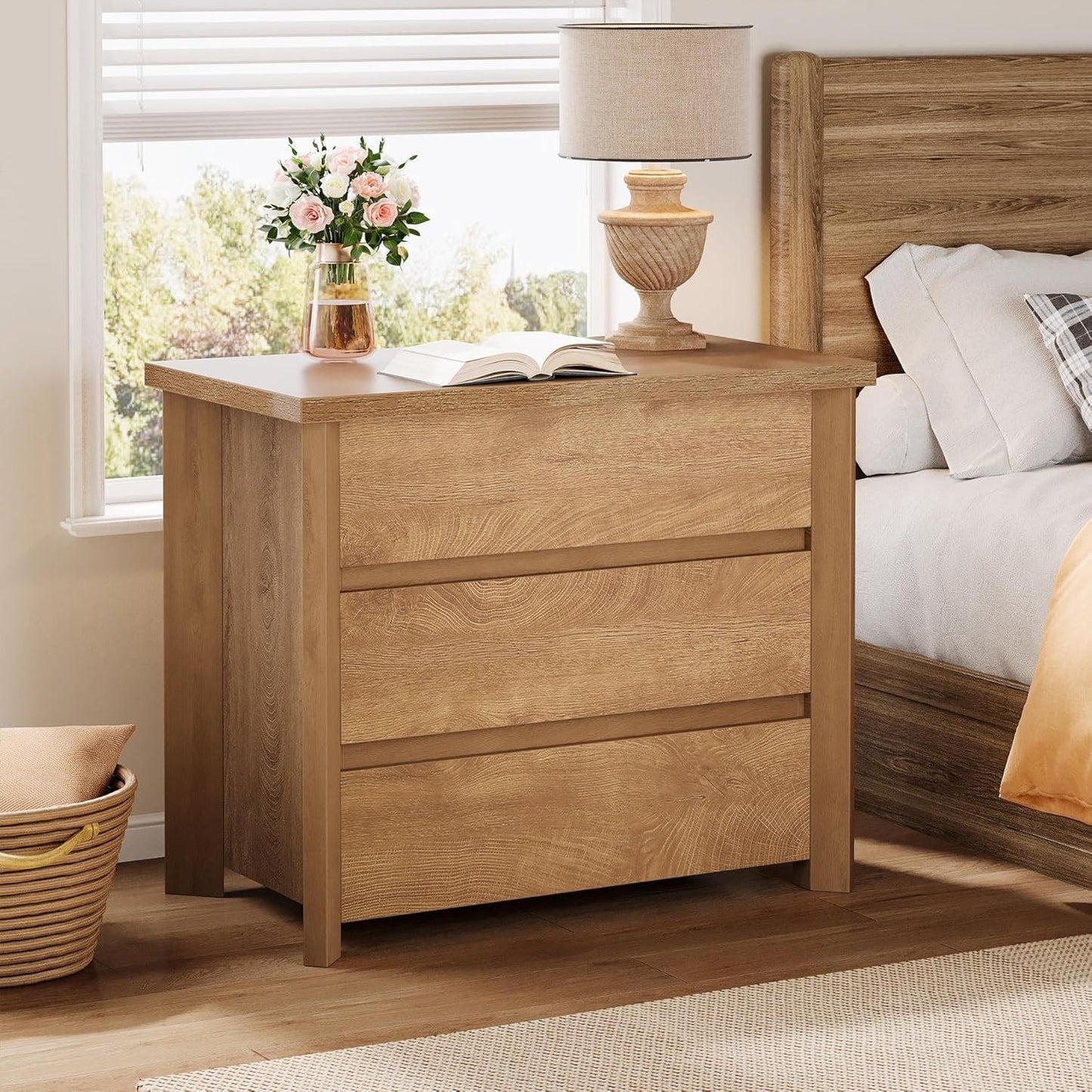 Nightstand With 3 Drawers, Bedside Table, Compact Storage - Brown