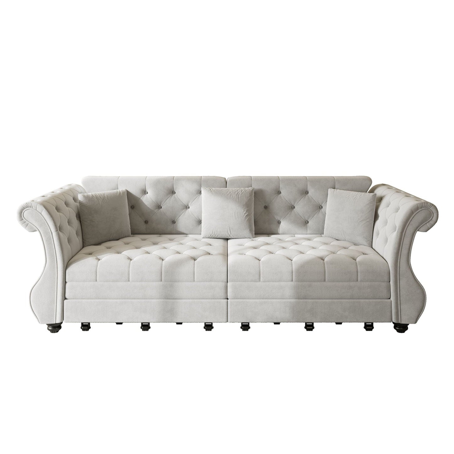 Oversized Chesterfield Pull Out Sofa Bed, Roll Arm Couch With Flower Tufting For Living Room