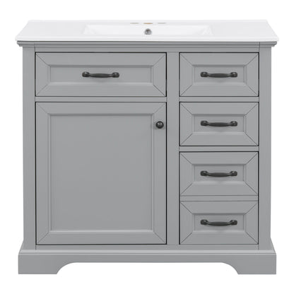 36" Bathroom Vanity With Sink, 2 Tip-Out Drawers, Soft Close Hinges