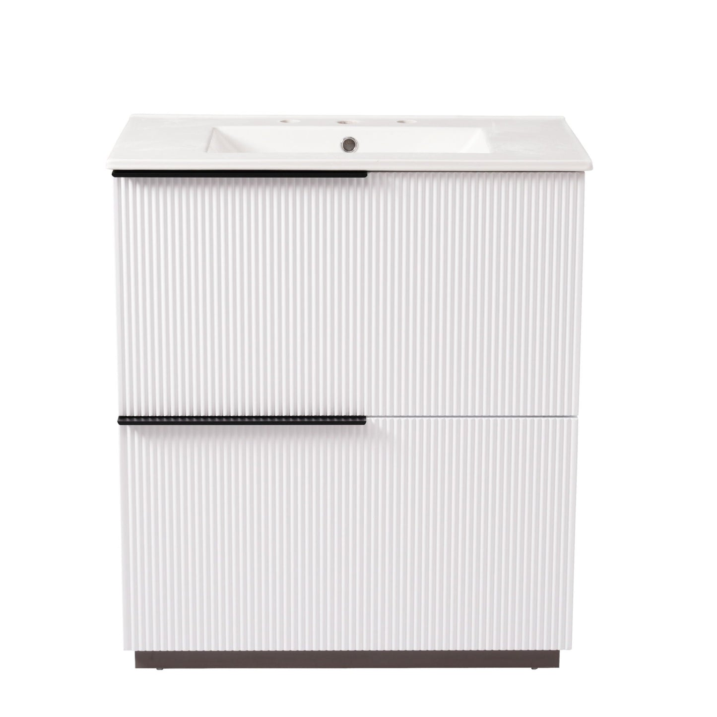 Fluted Bathroom Vanity With Ceramic Sink and Soft-Close Slides