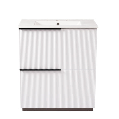Fluted Bathroom Vanity With Ceramic Sink and Soft-Close Slides