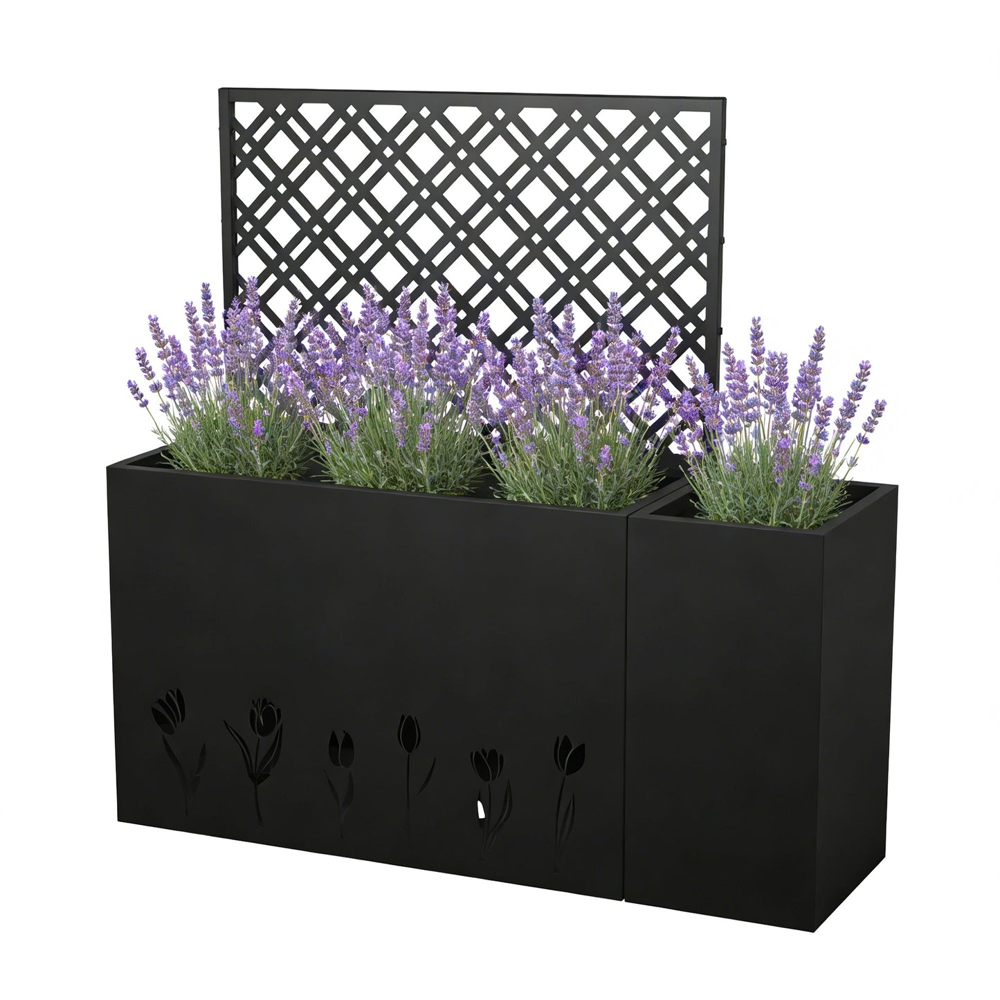 2-Piece Metal Planter Box with Trellis - Tulip Black