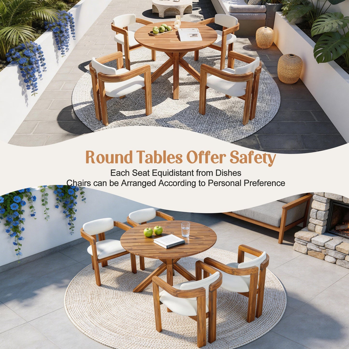 5-Piece Outdoor Acacia Wood Round Dining Set