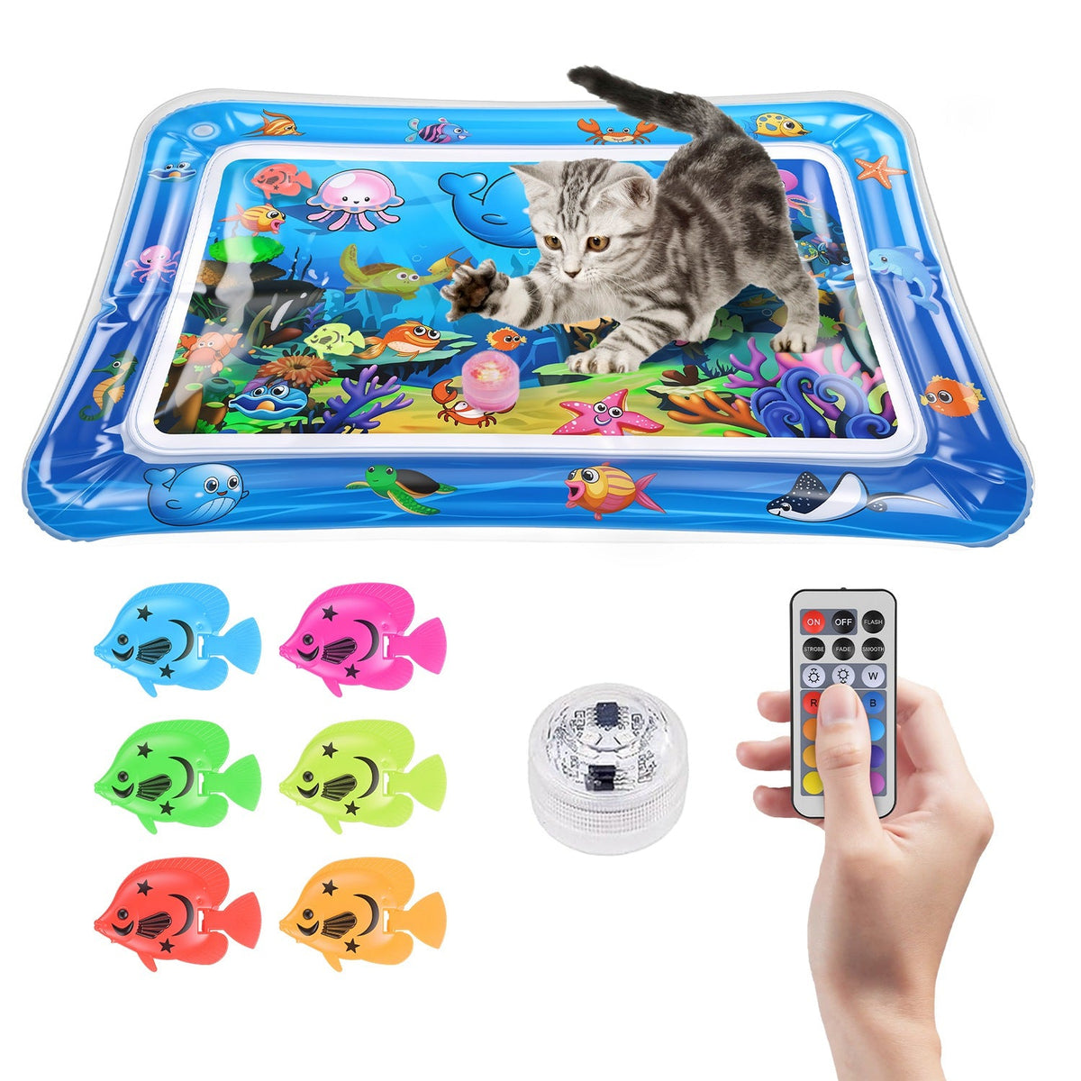 Cat Water Mat with Floating Fish & LED Lights
