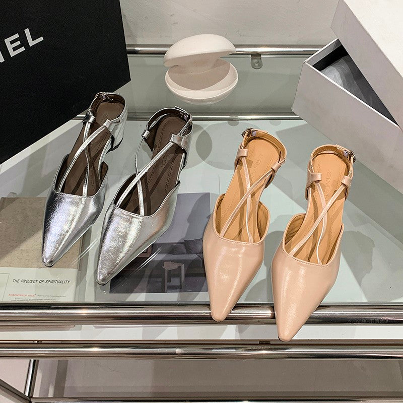 2026 Summer New French Pointed Toe Cross Strap Closed Toe Sandals, Elegant Versatile Wedge Heel Back Strap Commuter Sandals For Women