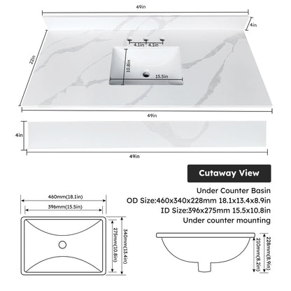 49-Inch Quartz Bathroom Vanity Top