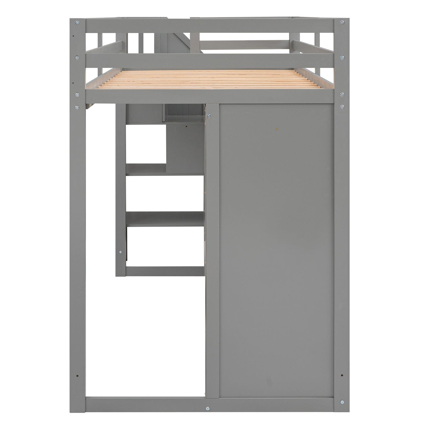 Loft Bed With 3 Shelves, 2 Wardrobes, 2 Drawers, Ladder Storage
