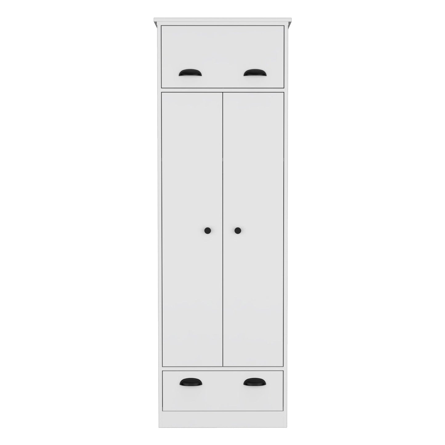 Dresser Closet With Upper Storage Covered With 1 Door, 2 Central Shelves, 1 Tube For Hanging Clothes Covered By 2 Doors, 1 Drawer At The Bottom - White