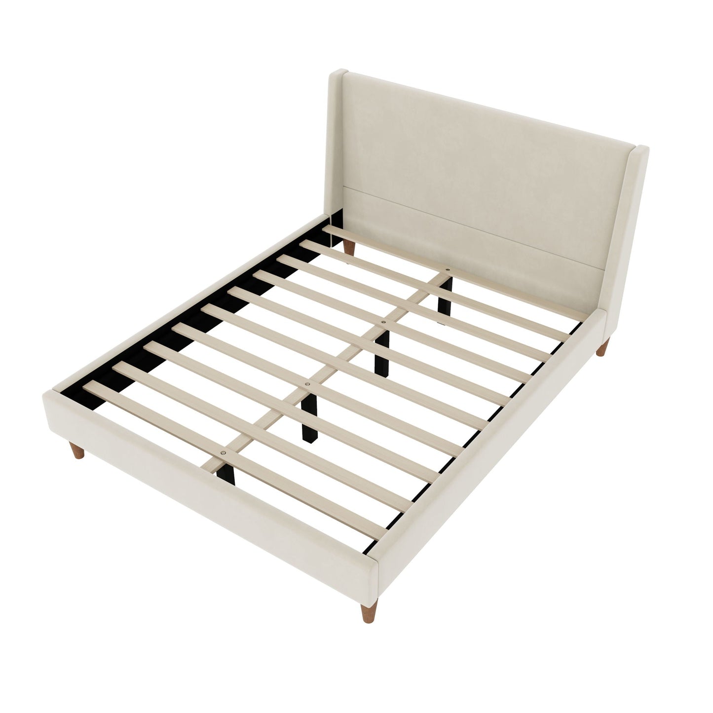 Upholstered Modern Platform Bed With Wingback Headboard