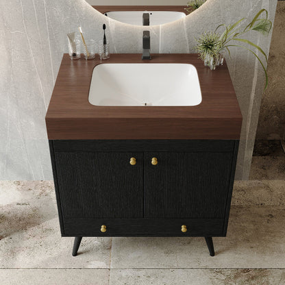 Contemporary Free-standing Bathroom Vanity with Faux Marble Top & Ceramic Sink
