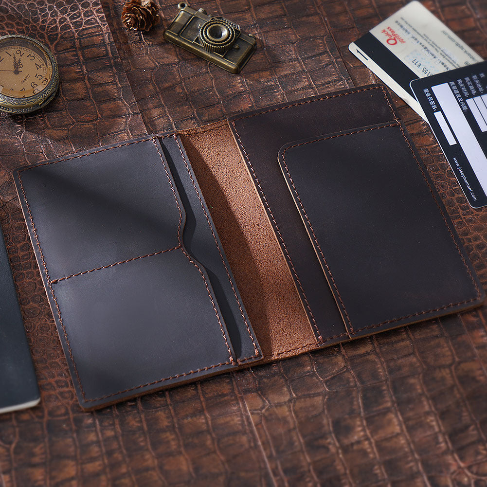 First-layer Cowhide Vintage Handmade Passport Holder Document Organizer Protective Case