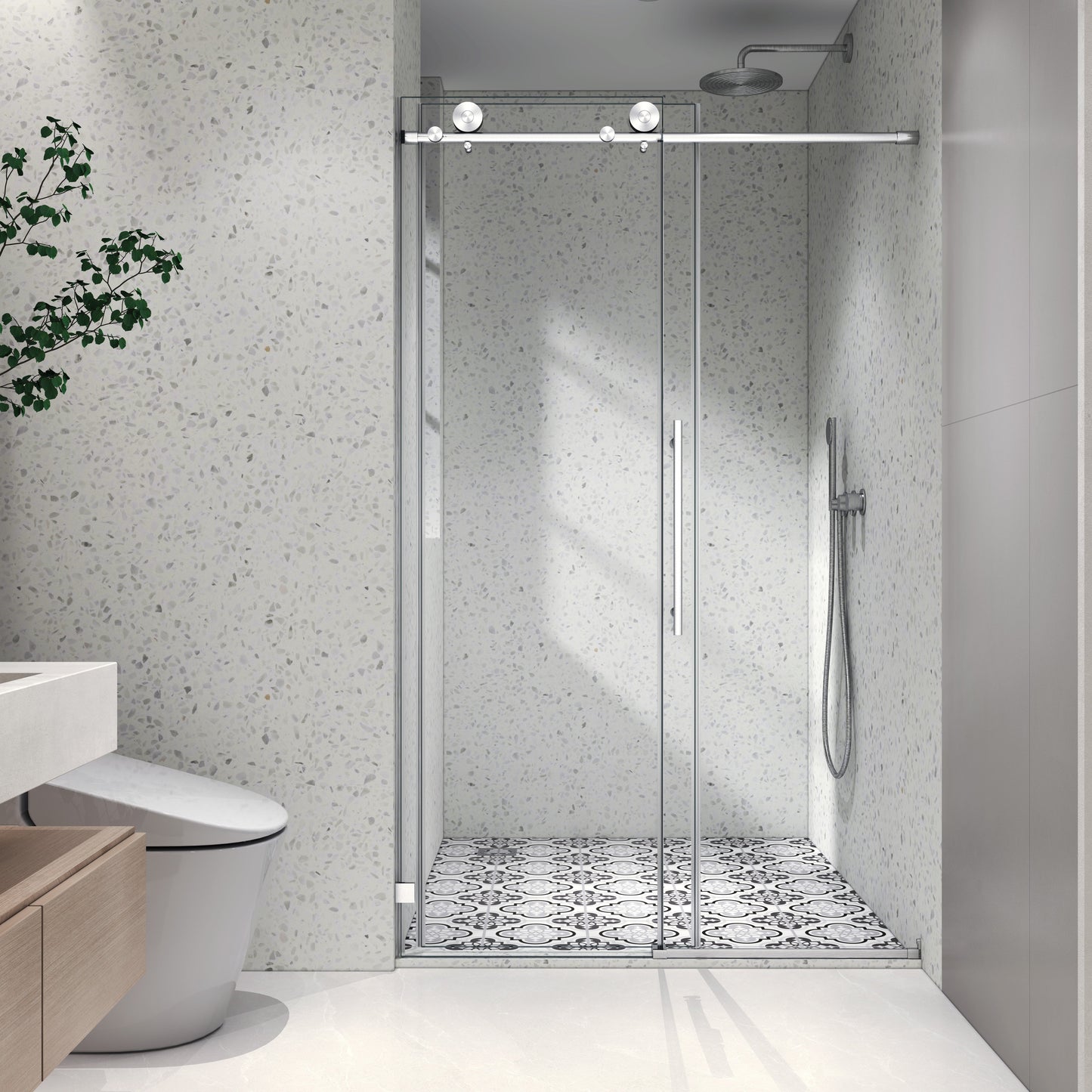 4876 Brushed Nickel Frameless Shower Door with Soft Closing
