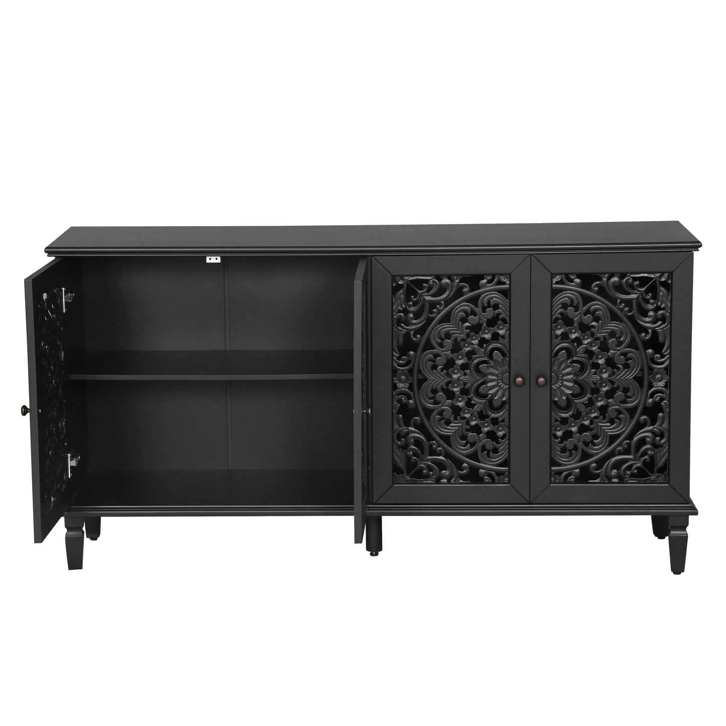 60" Antique Buffet Cabinet with Floral Carvings