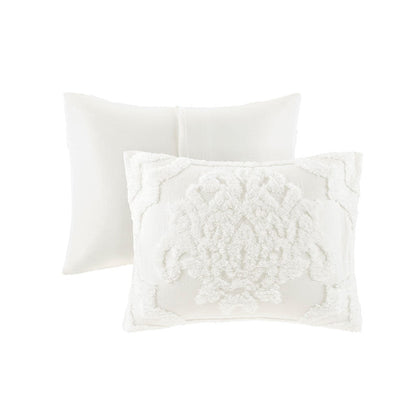 King/Cal King 3 Piece Tufted Cotton Chenille Damask Duvet Cover Set