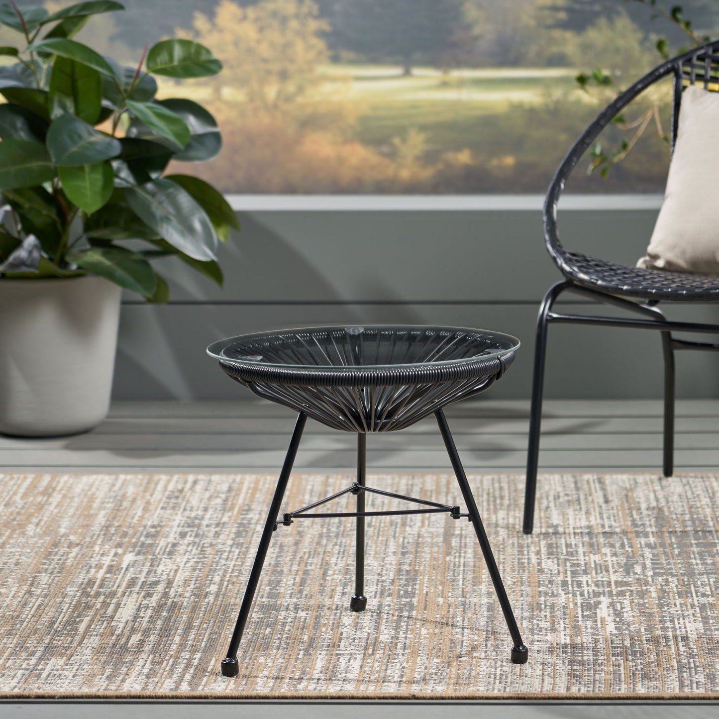 Nusa Modern Rattan Side Table With Tempered Glass Top