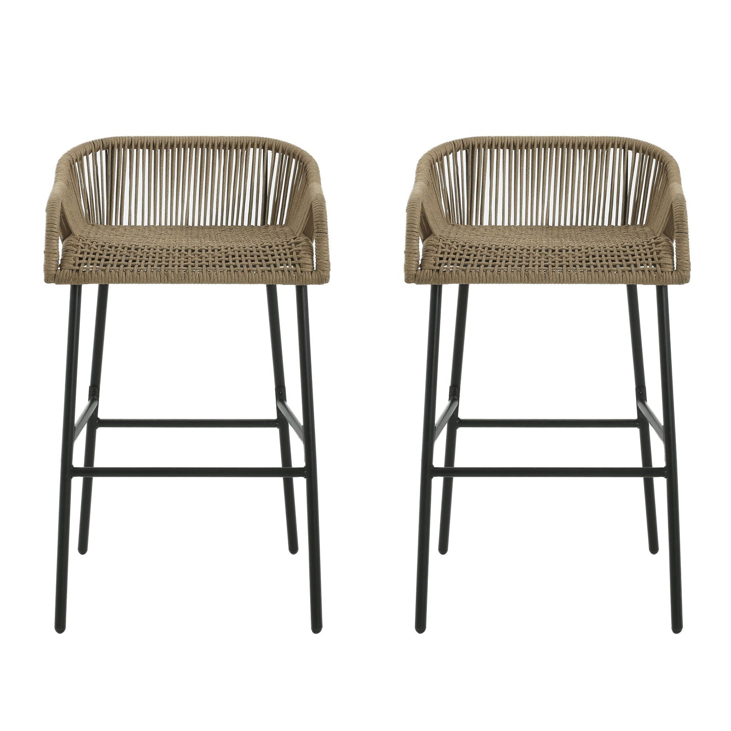 La Push Outdoor Rope Barstool (Set of 2) - Black / Brown