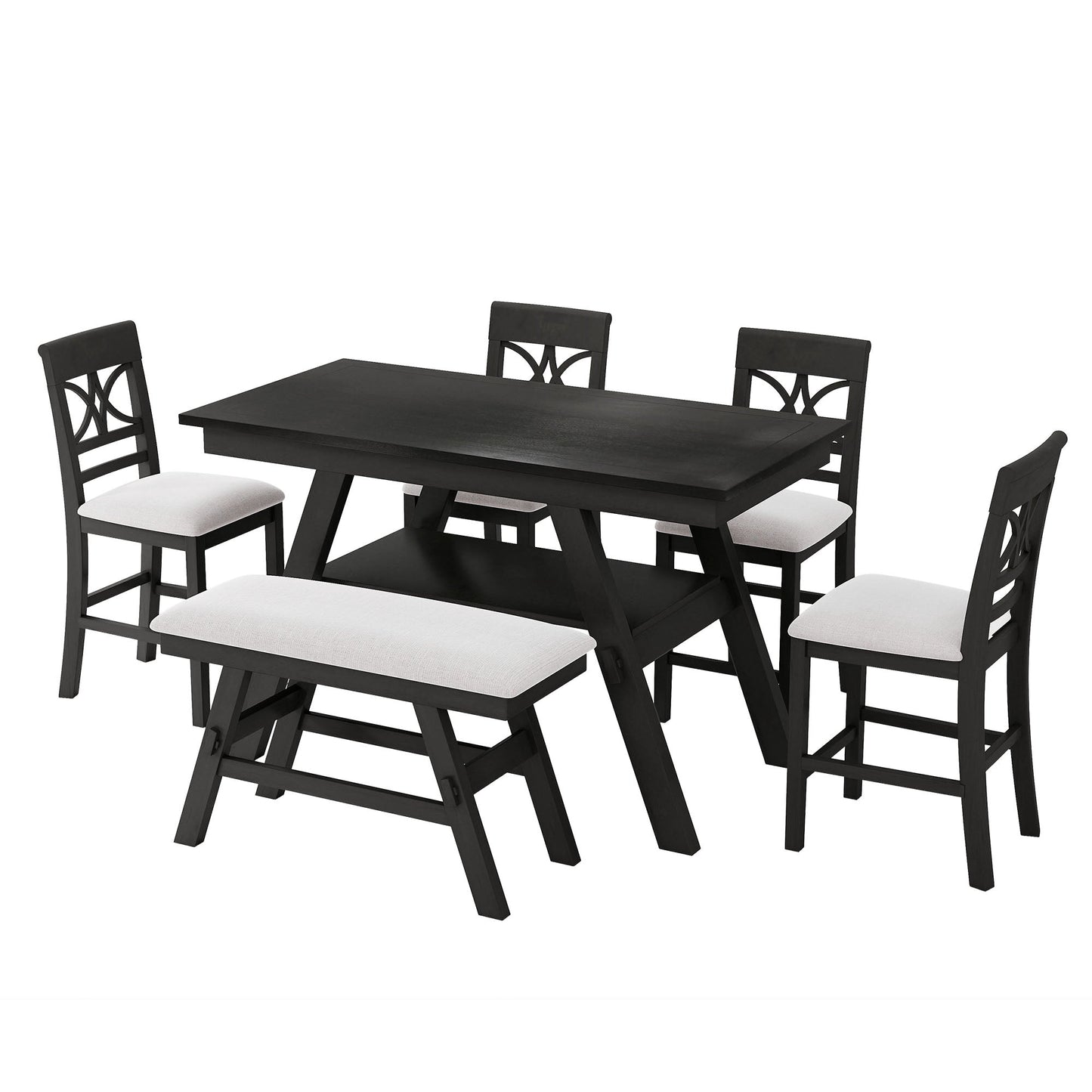 TOPMAX 6-Piece Wood Counter Height Dining Table Set with Storage Shelf