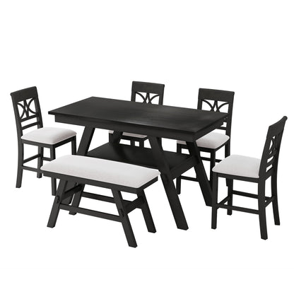 TOPMAX 6-Piece Wood Counter Height Dining Table Set with Storage Shelf