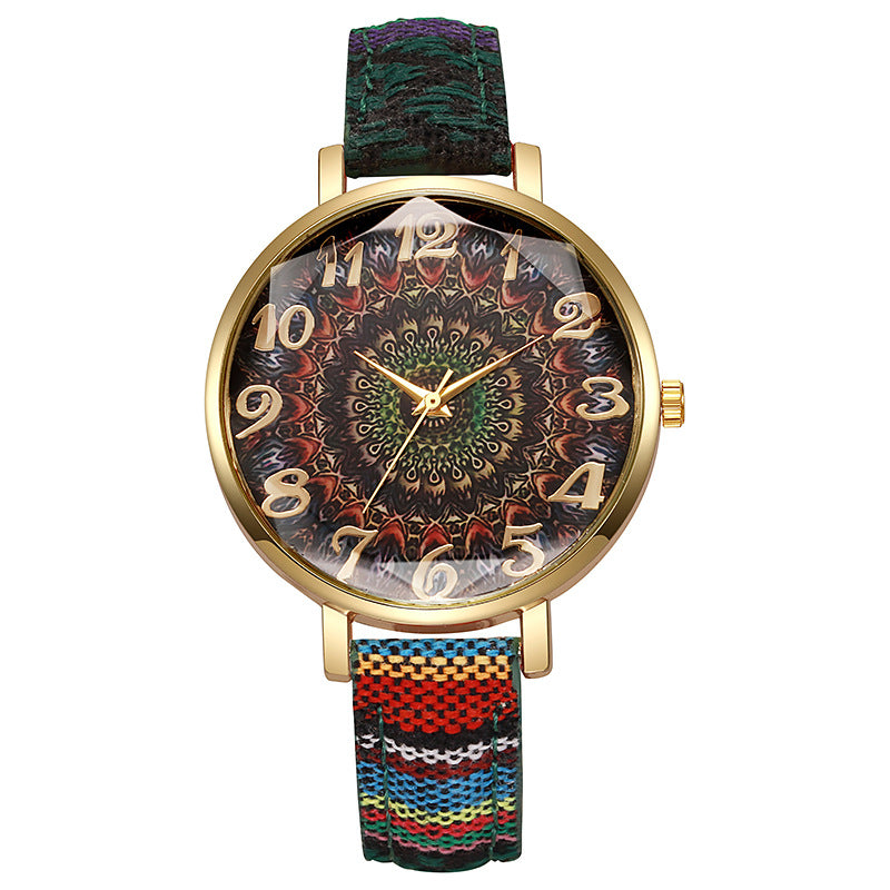 Round Floral Design, Multicolored, Versatile Casual Quartz Watch
