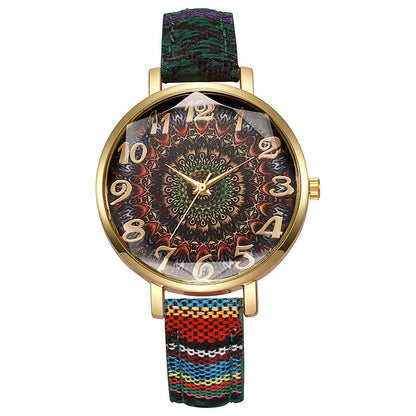 Round Floral Design, Multicolored, Versatile Casual Quartz Watch