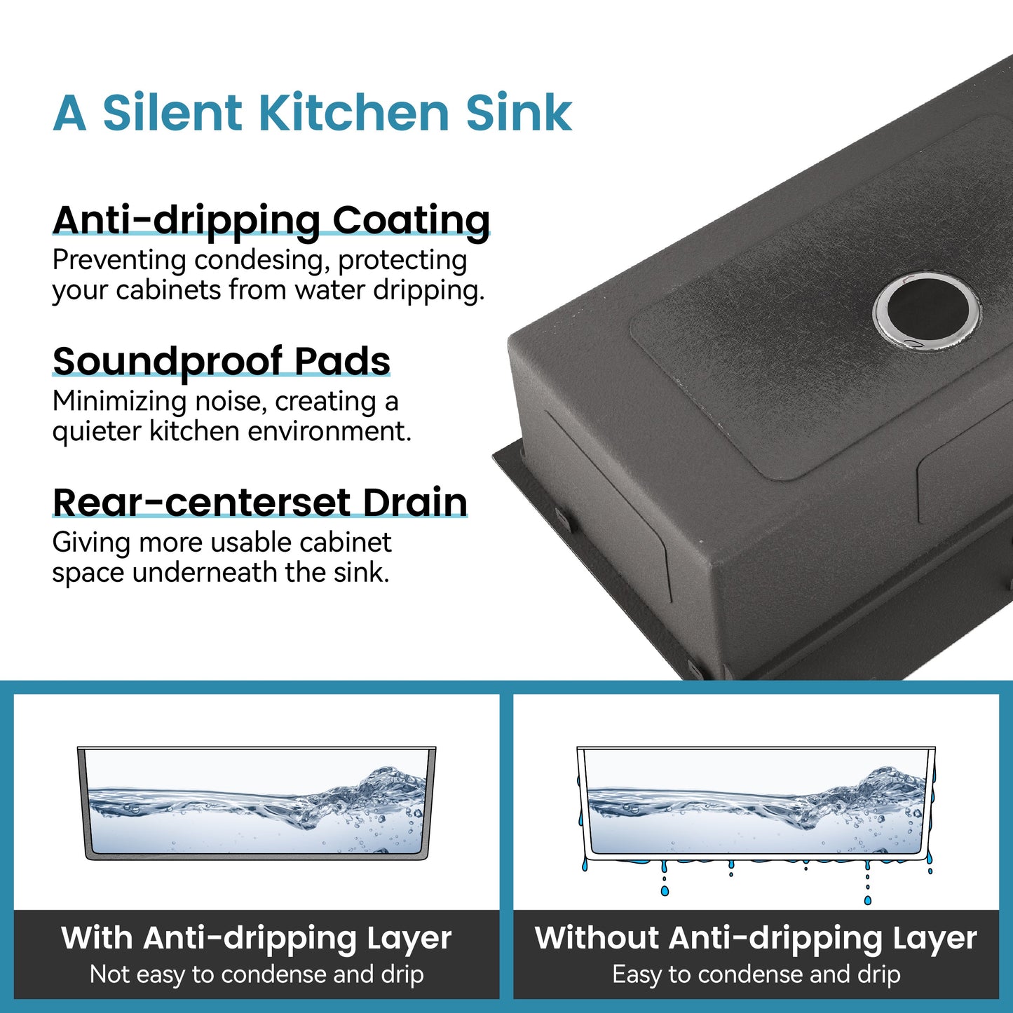 Stainless Steel Kitchen Sink, 33″x22″ Single Bowl, Overmount Handmade Sink