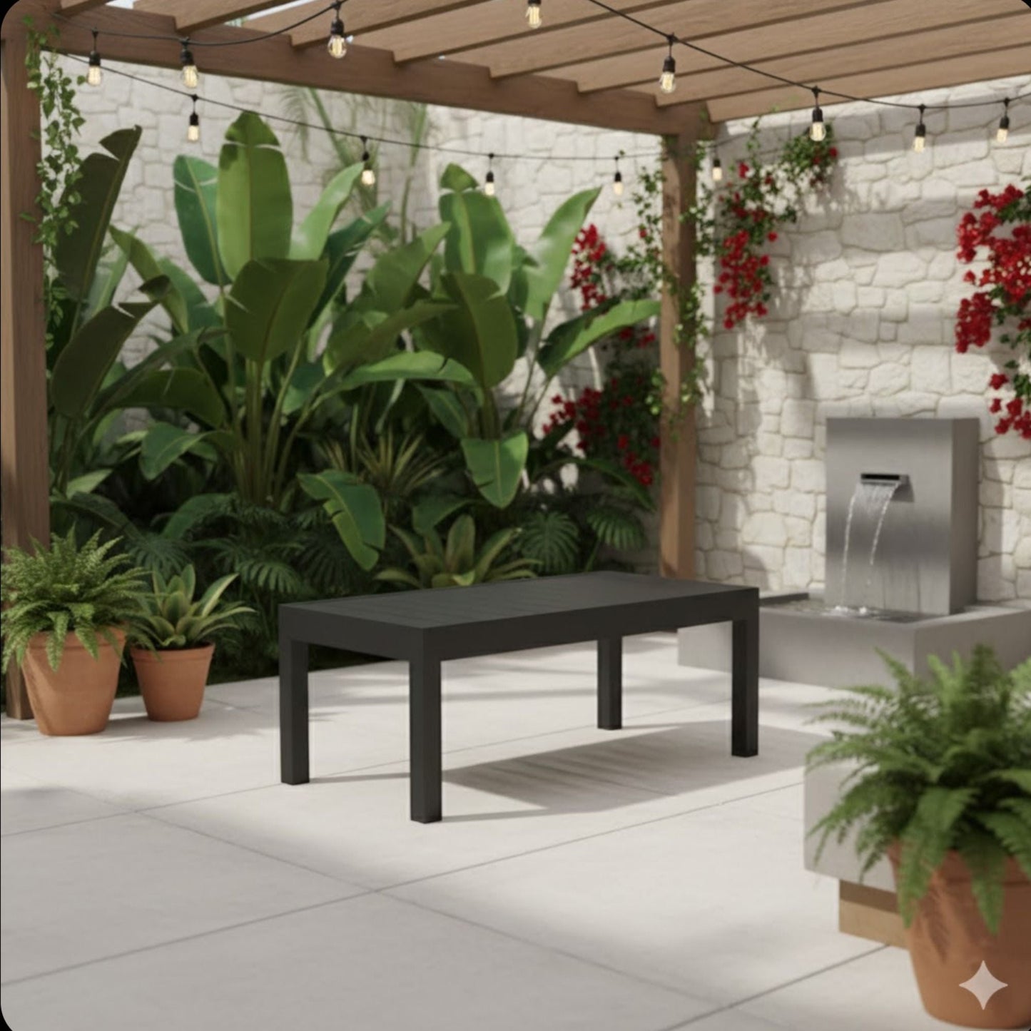 All Weather Slatted Outdoor Coffee Table For Garden - Black