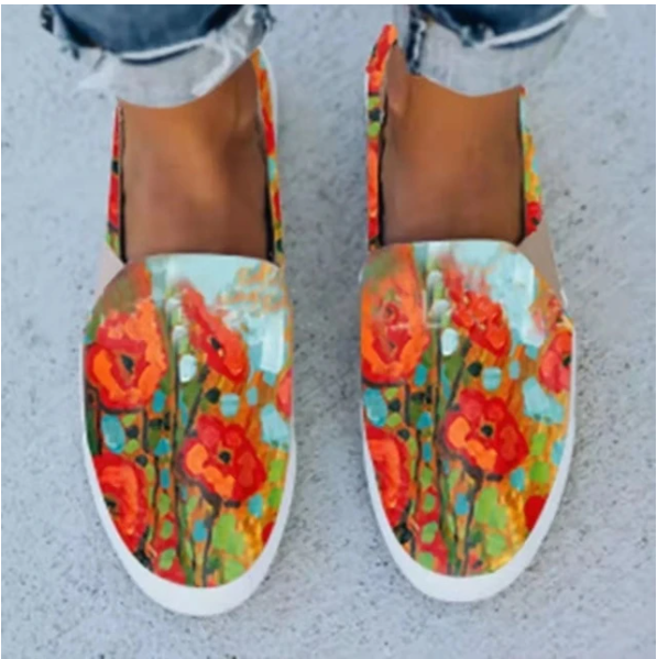 Large Size Women's Shoes Snake Skin Stitching Printed Flat Canvas Shoes Women