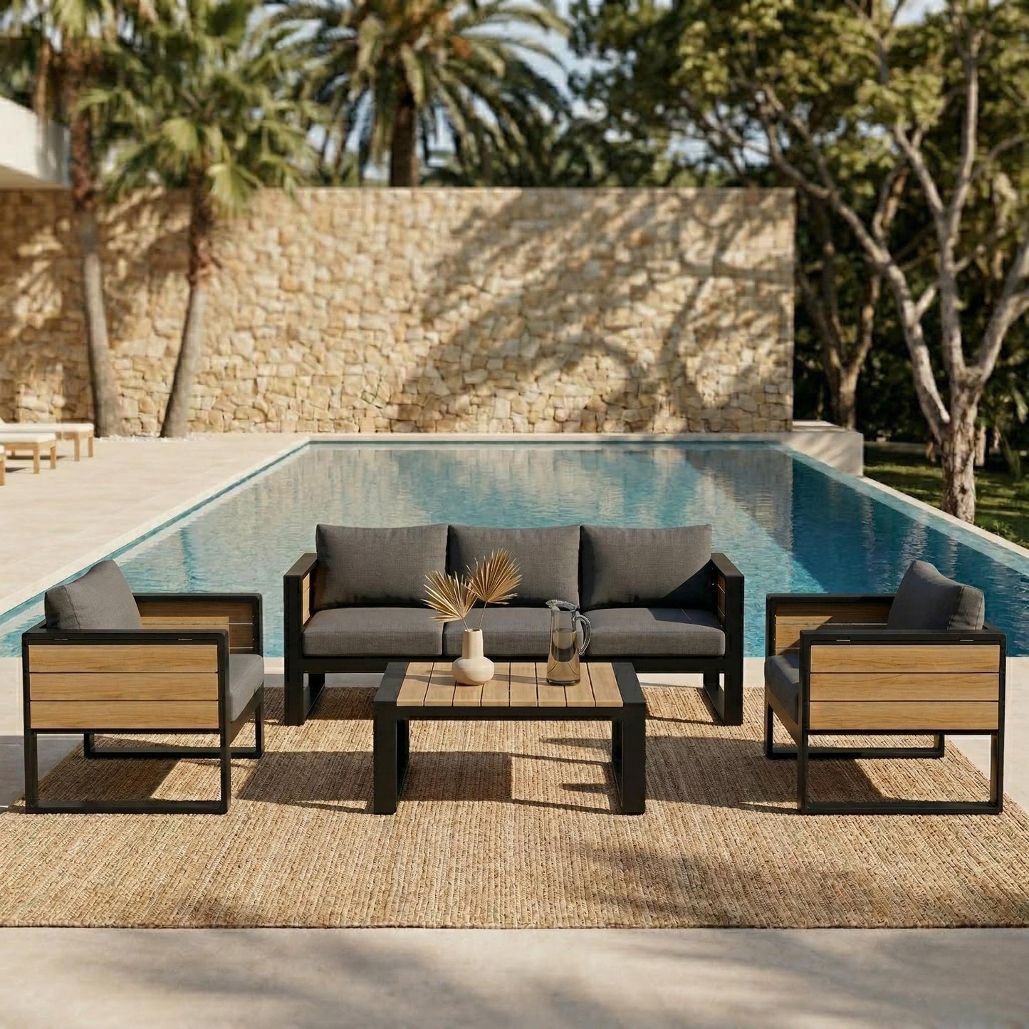 Aluminum Frame Large 4-Piece Outdoor Patio Furniture Set for 5 Person
