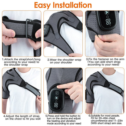 Cordless Shoulder Heating Pad Rechargeable Heated Shoulder Wrap MassagerÊShoulder Brace Supports with 3 Heating Levels 3 Vibration Modes for Left Righ