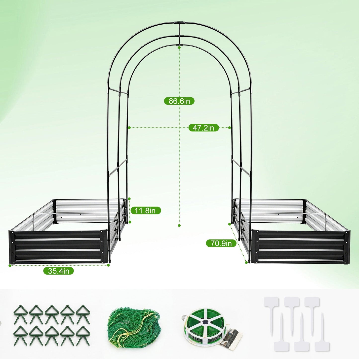 Raised Garden Bed with Arch Trellis, 2 Pack Metal Planter Boxes