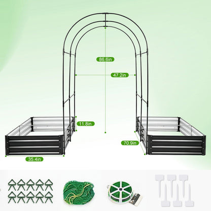 Raised Garden Bed with Arch Trellis, 2 Pack Metal Planter Boxes