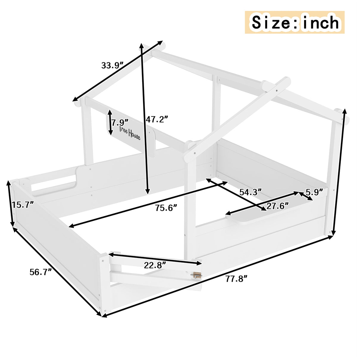 Full Size Floor Bed with Guardrails and Roof