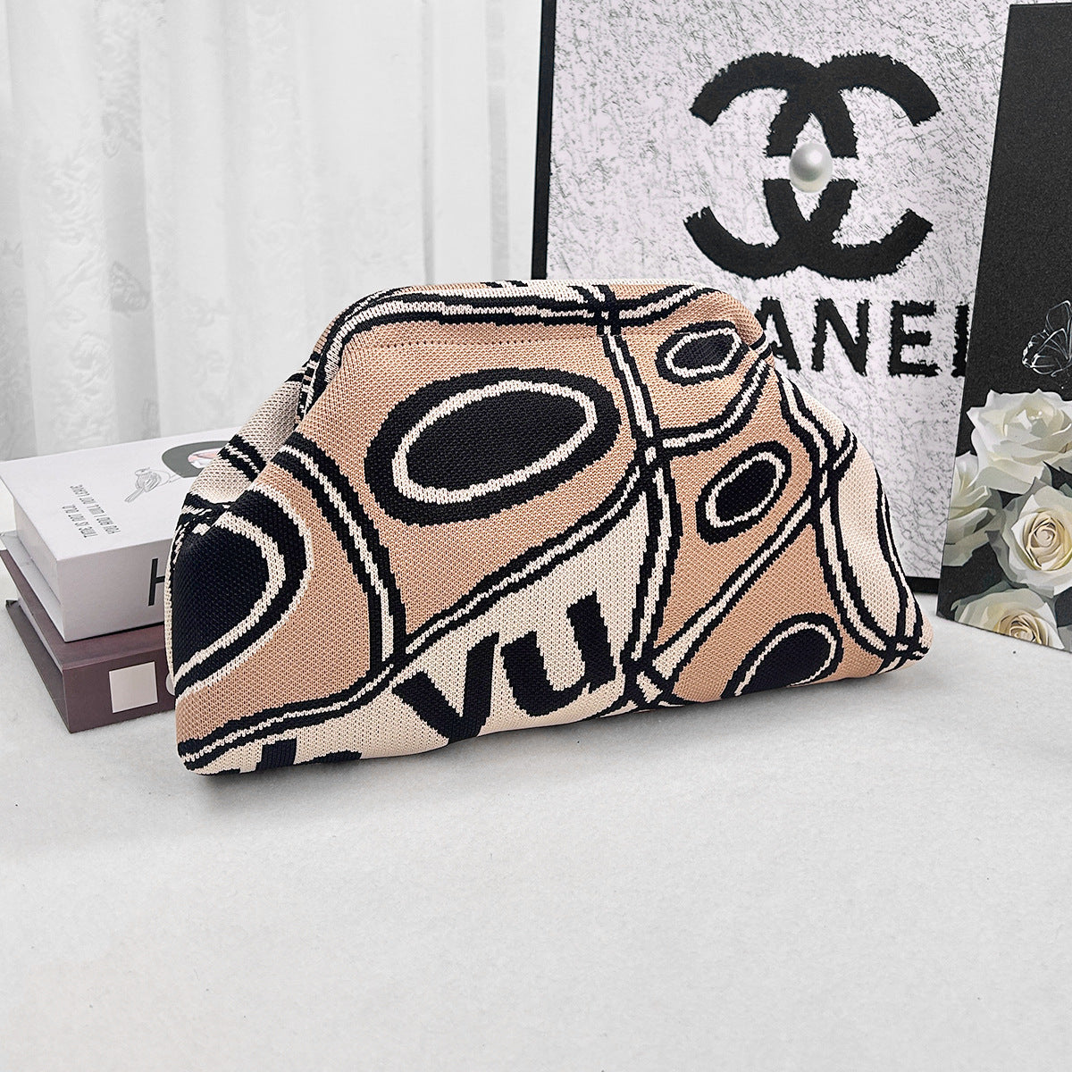 Womens Knitted Bag Striped Clutch