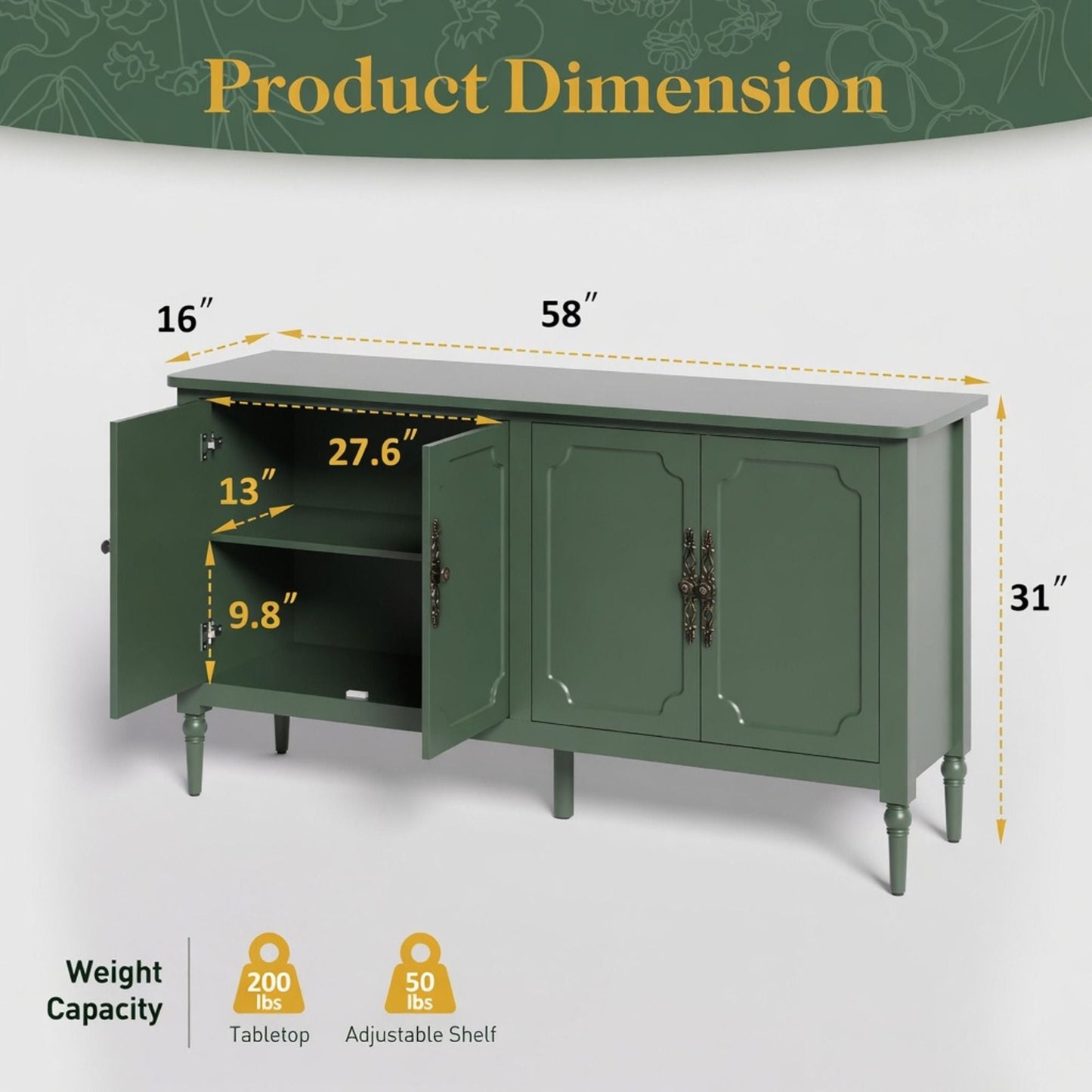 Vintage Buffet Cabinet With Adjustable Shelves