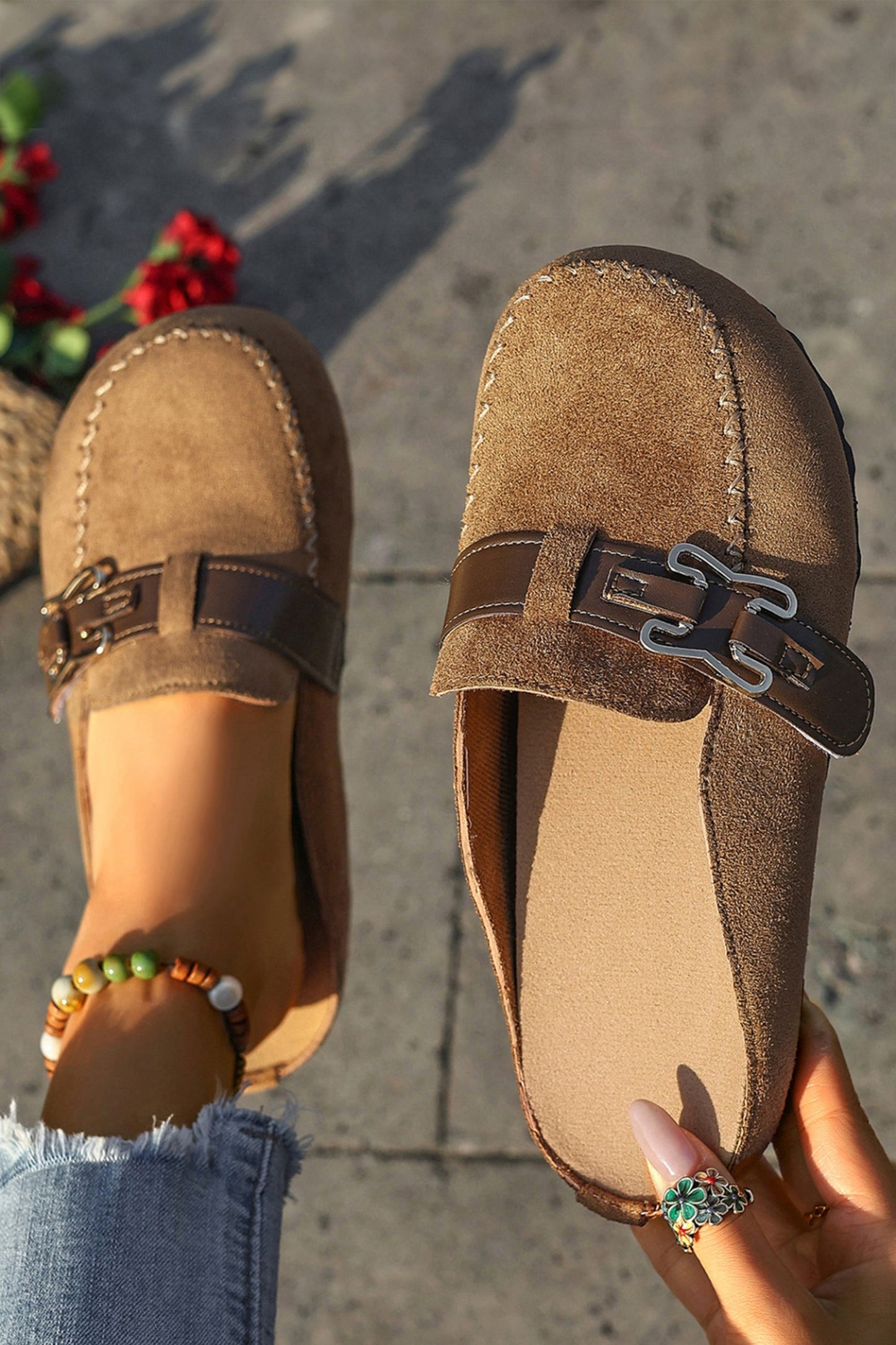 Ayleen Leather Strap Mule Slippers