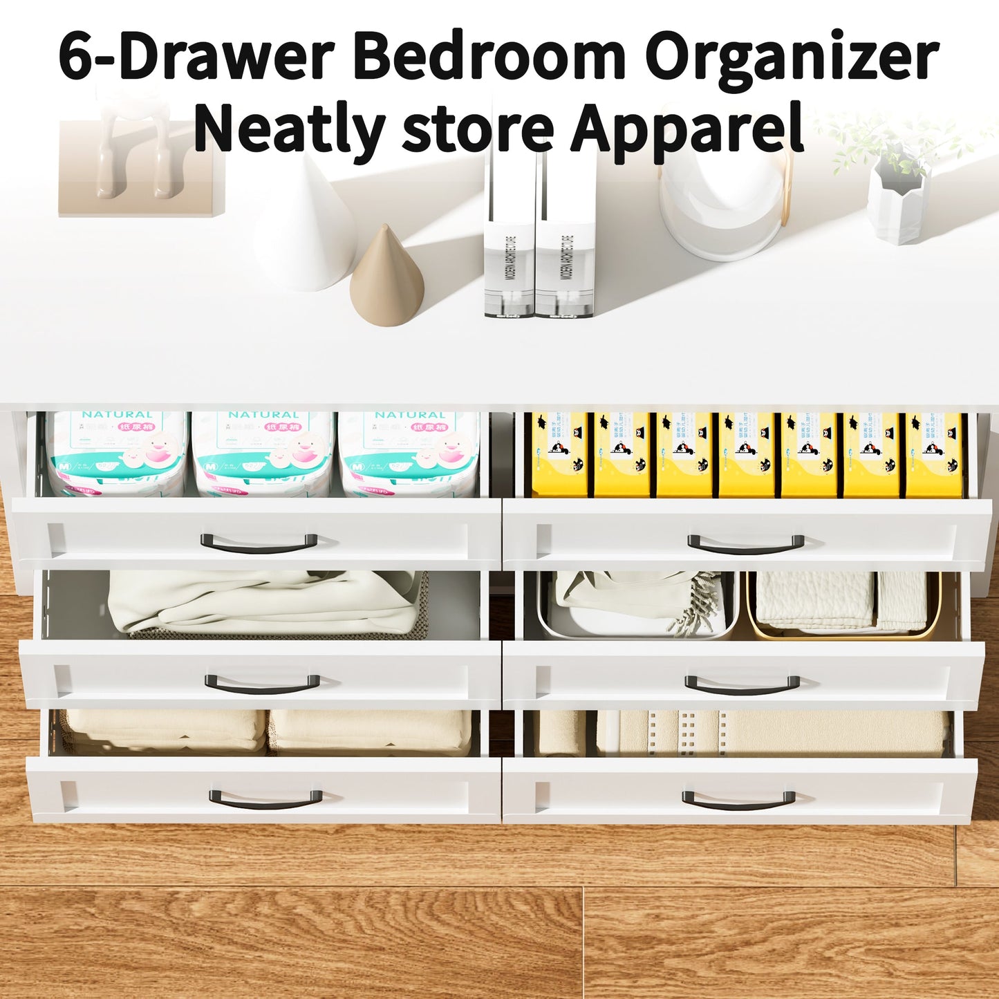 6 Drawer Dresser for Bedroom, Modern Metal Storage Chest