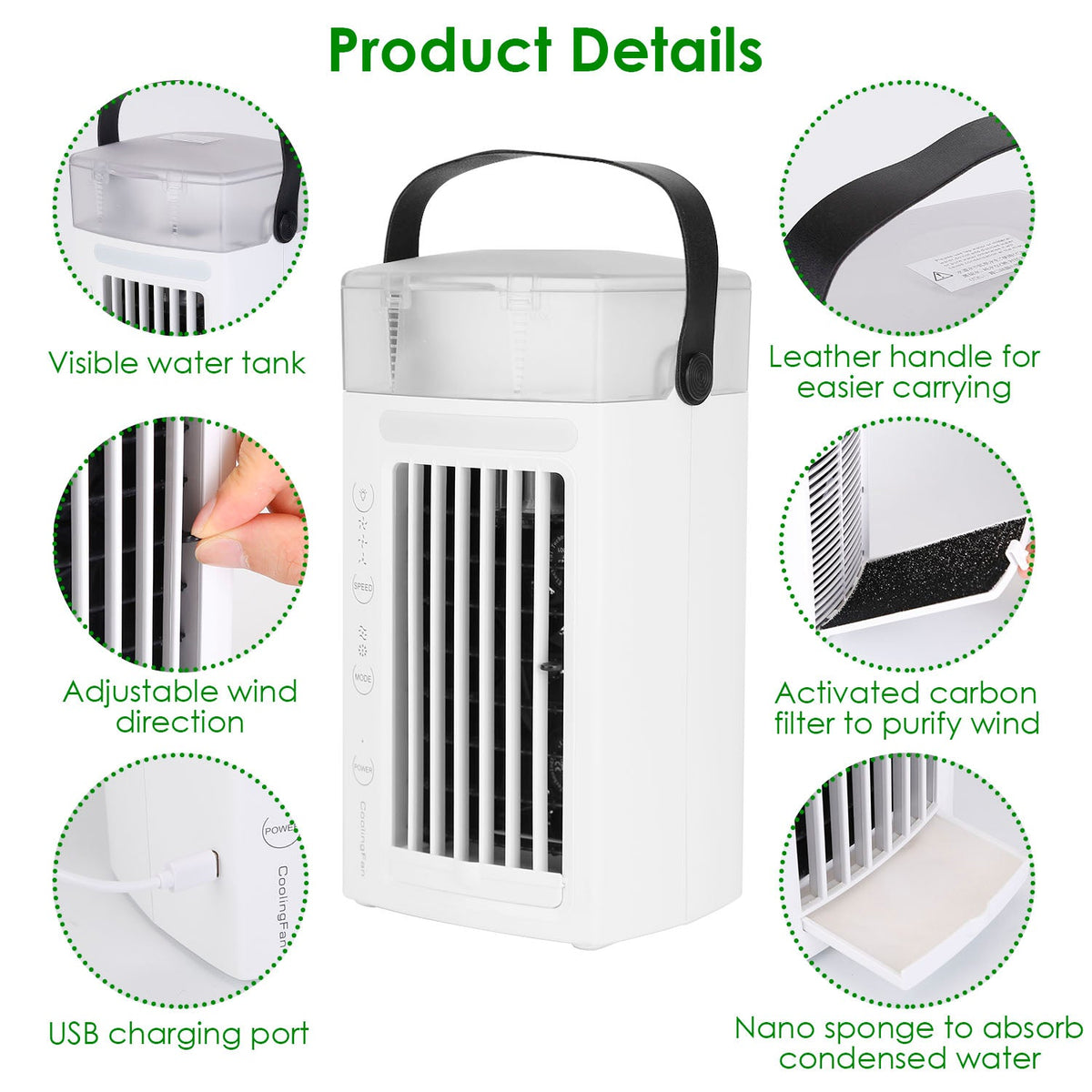 4 In 1 Portable Air Conditioner Fan Evaporative Air Cooler Water Mist Cooling Fan for Desktop 3 Speeds Nightlight