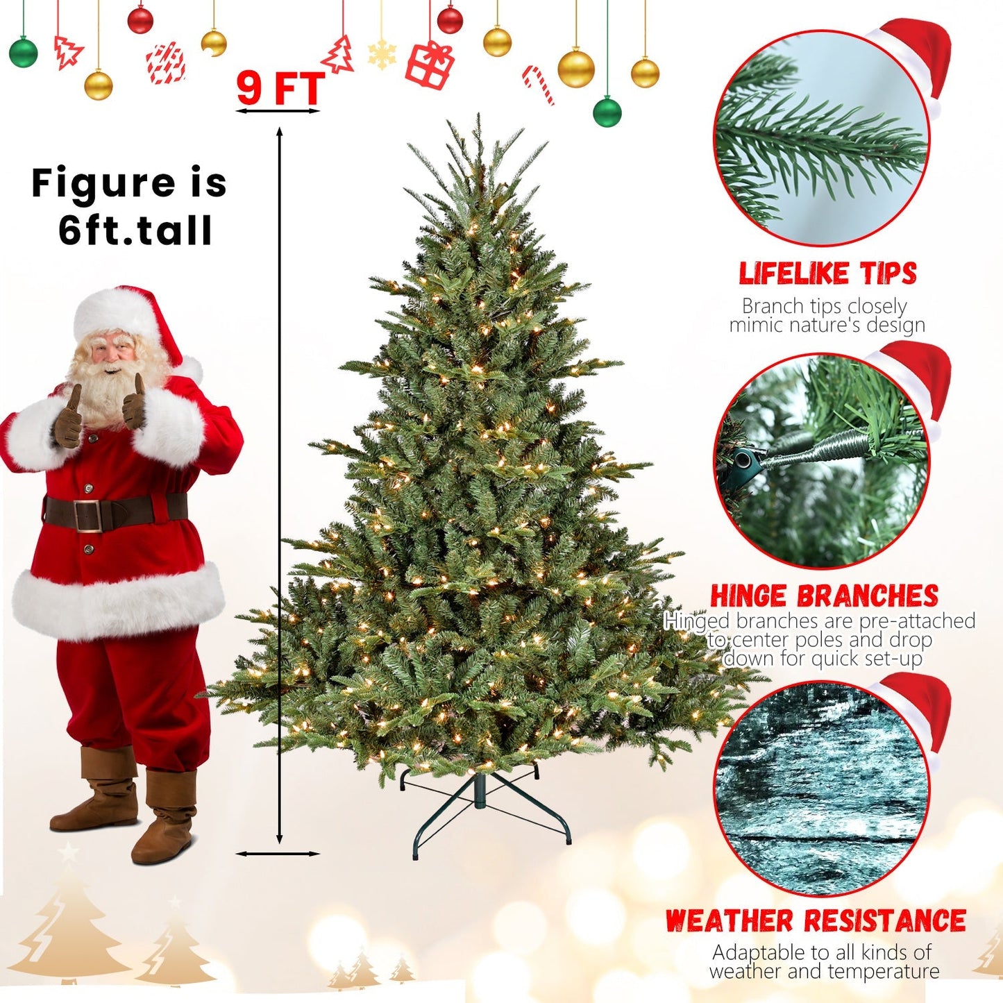 5FT The Full-Bodied Pre-Lit Evergreen Christmas Tree