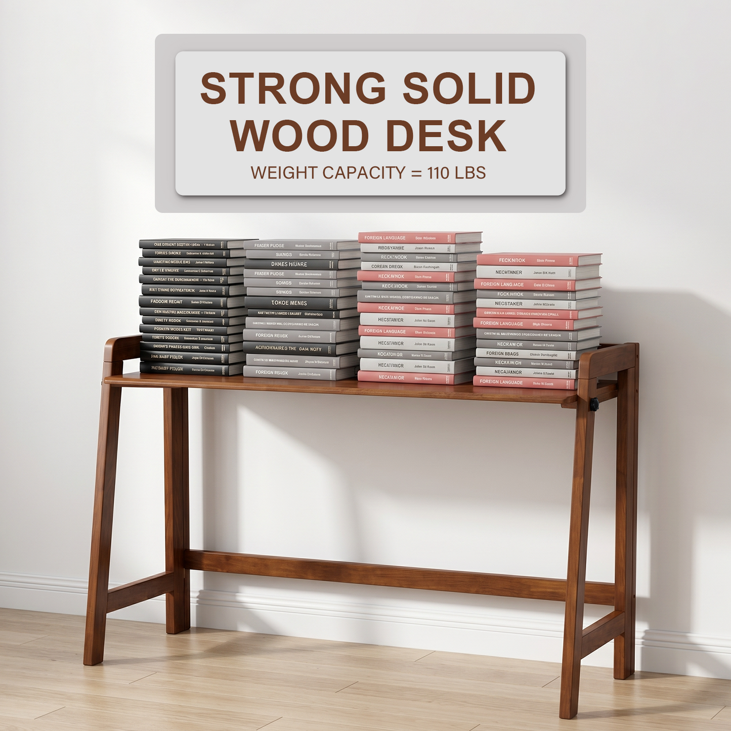 Solid Wood Folding Desk, 49" Mid Century Modern Computer Desk