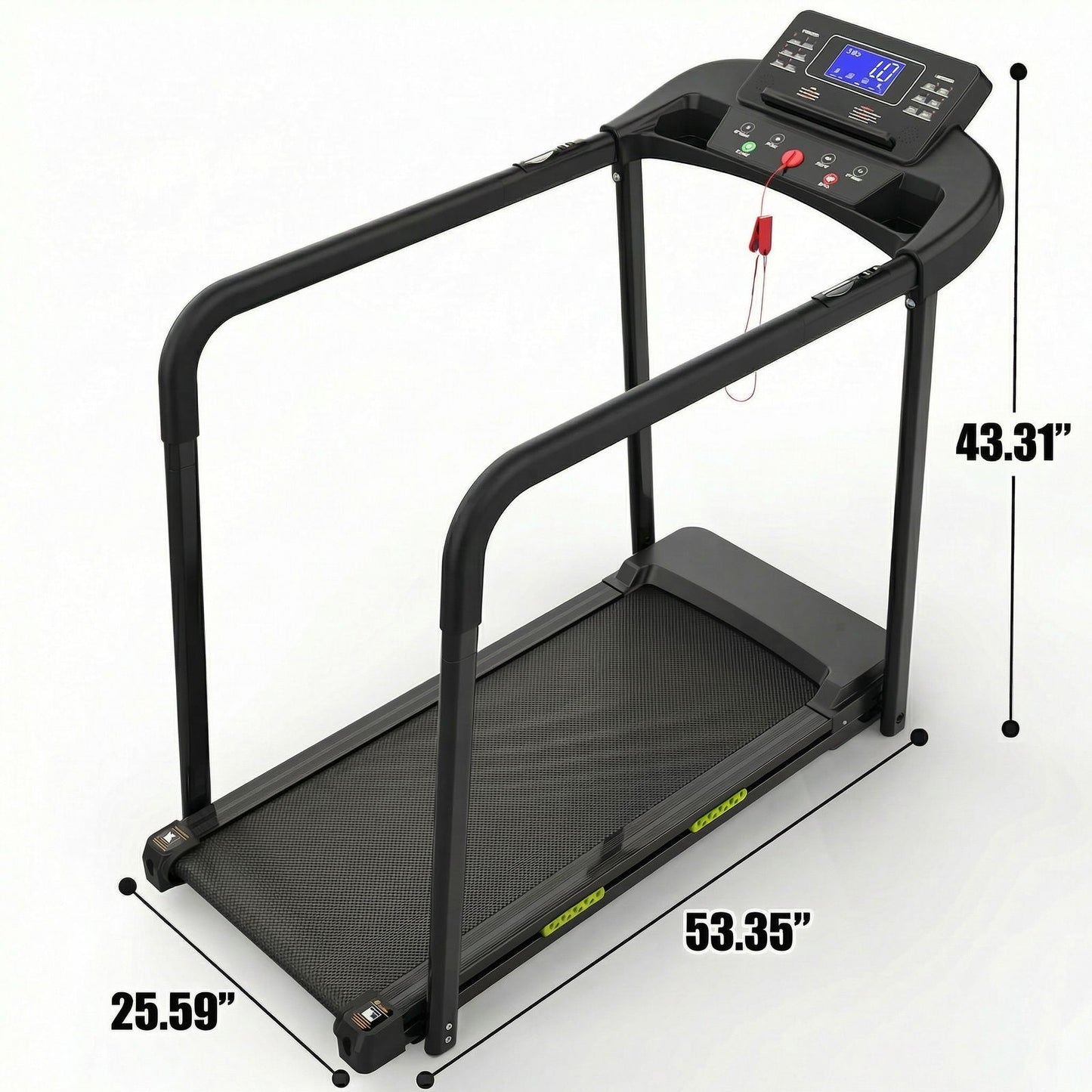 Walking Pad Treadmill With Foldable Design, Large LED Display, Stable Handrails - Black
