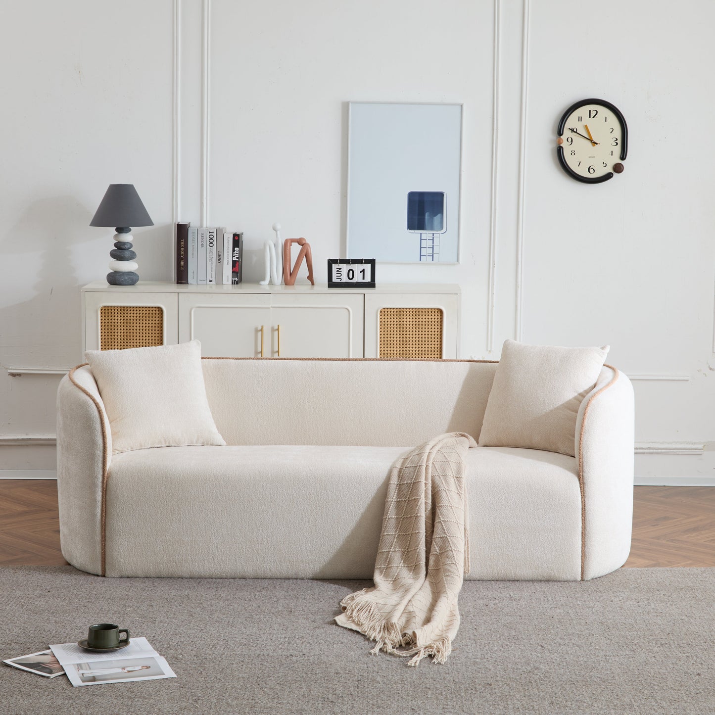 Coral 82" Curved Boucle Sofa, 3-Seater