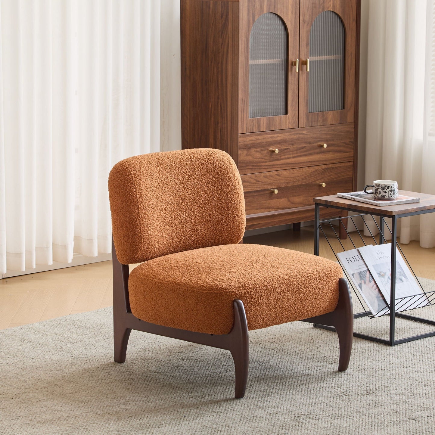 Modern Boucle Lounge Chair With Solid Wood Frame