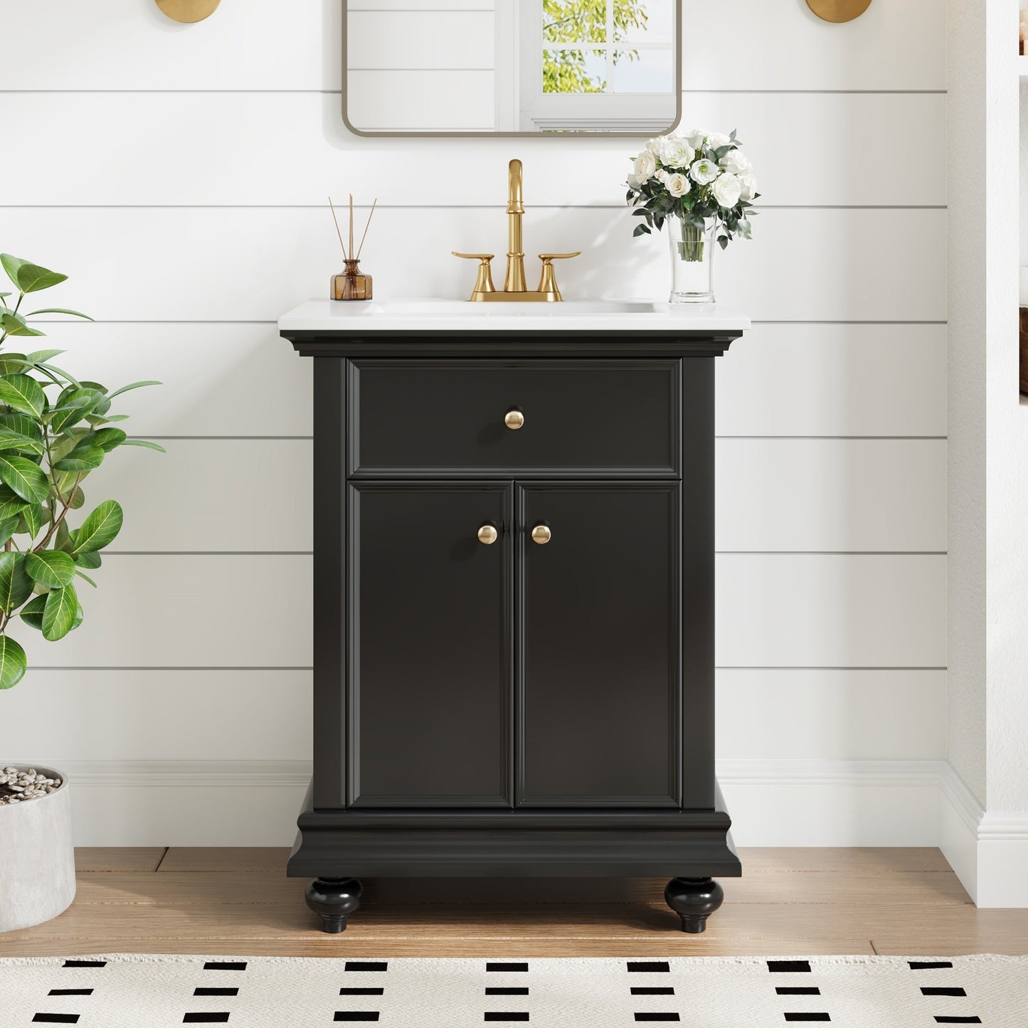 24" Modern Bathroom Vanity with Tip-Out Drawer & Soft-Close Hinges